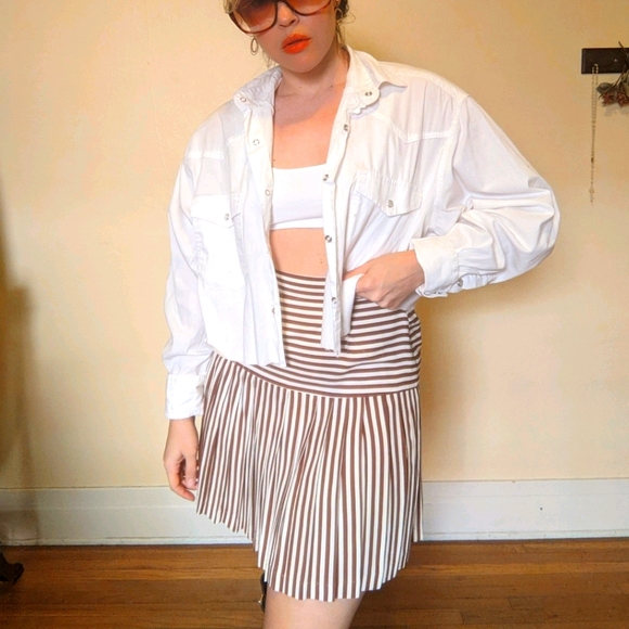 VTG Brown Striped Pleated Skirt - Picture 10 of 11
